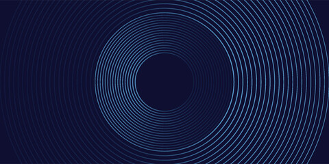 Abstract blue glowing geometric lines on dark blue background. Modern shiny blue circle lines pattern. Futuristic technology concept.