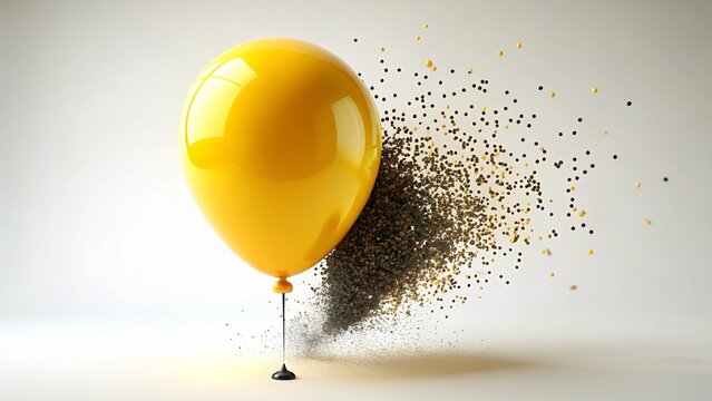 Abstract Yellow Balloon and Black Particles on White Background
- Powered by Adobe
