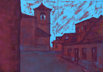 Art painting of the Cabrerizos Salamanca old city street