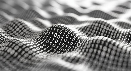 Binary Data Waves Digital Pattern on Black and White Background