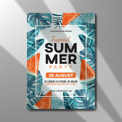 watercolor summer party poster template design