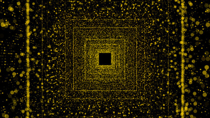 Fantastic animate of an astral tunnel or travel wormhole with neon lights and brights. Concept of space, energy , Abstract gold vortex time portal background.