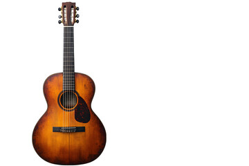 Obraz premium Acoustic guitar on white background, top view