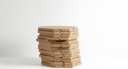 Stack of Cardboard Pizza Boxes on White Background