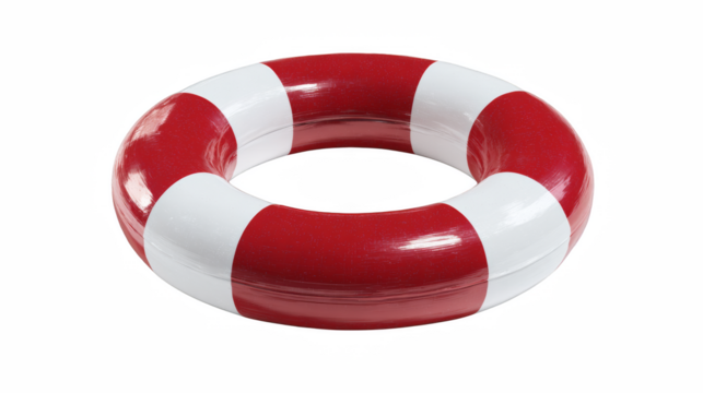 Red and white lifebuoy floats against a dark backdrop offering safety and security, ideal for nautical or safety themes.
