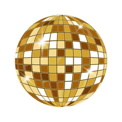 Glossy golden disco ball in 70s retro style. Ideal for party, music, and dance-themed designs.