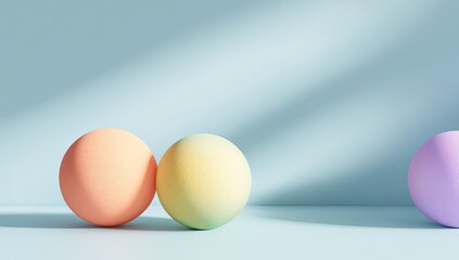Pastel spheres on light blue backdrop