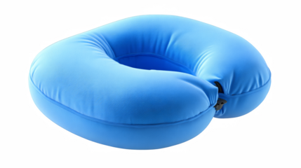 A blue travel pillow offers comfort for neck support and relaxation on journeys, with a transparent background for easy integration.