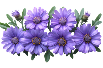 Aster flowers, top view isolated on white background