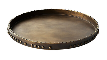 Round, bronze-toned tray with studded edge
