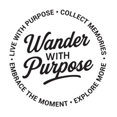 Wander with purpose, live with purpose, collect memories, embrace the moment, explore more, inspirational design quote, motivational quotes, typography illustration lettering quotes