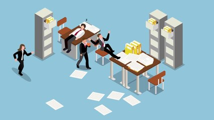 Overwhelmed Business People and Disorganized Office Workload 3d animation cartoon