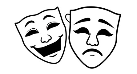 theatrical performance icon, comedy mask vector, tragedy mask vector, stage icon, play illustration, drama icon set, performance art icon, acting masks vector, drama design element, theater poster ico