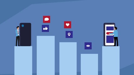 Social Media Engagement and Digital Marketing Metrics cartoon animation - Powered by Adobe