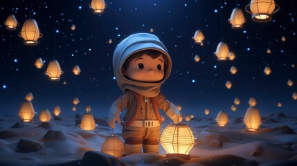 A photo of a 3D character participating in a lantern