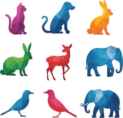 Colorful geometric animal silhouettes create a vibrant and playful design element for your project today