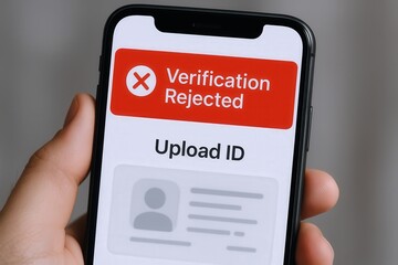 Smartphone screen showing verification rejected notification and upload id request