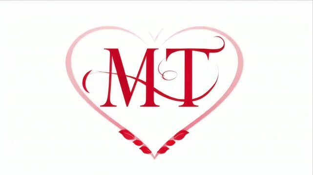 Red heart-shaped design with "MT" initials and leaf embellishments