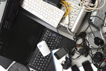detail of top view of pile of electronic waste