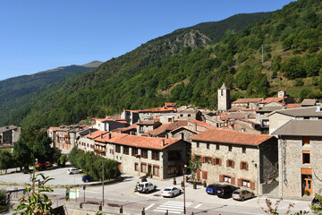 Elevated view of the village of Setcases, Ripolles, Girona province, Catalonia, Spain