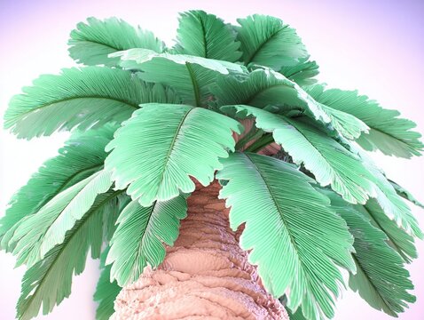 Low angle view of a green stylized palm tree with a textured trunk
