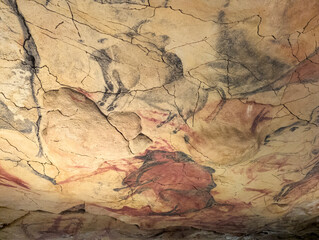Prehistoric Cave Paintings of Altamira Cave Ceiling