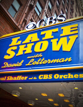 New York City, USA; 3rd August 2012: The entrance to the iconic Late Show with David Letterman, a CBS late-night talk show that was ranked no. 7 50 Greatest TV shows of all time.