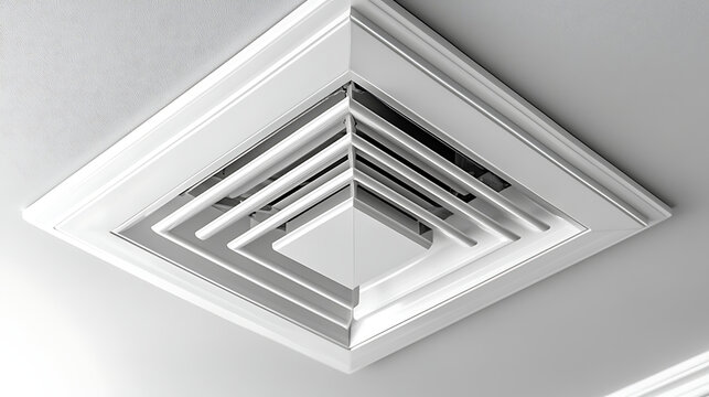 Home ventilation system illustration with ceiling air vent in a stylish modern room, showcasing airflow technology in interior design