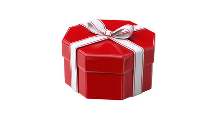 Obraz premium Delightful red gift box wrapped with a crisp white ribbon, perfect for holiday celebrations and special occasions on a transparent background.