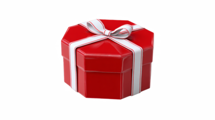 Delightful red gift box wrapped with a crisp white ribbon, perfect for holiday celebrations and special occasions on a transparent background.