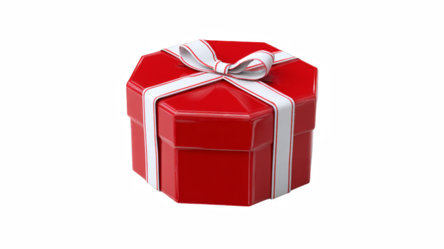 Delightful red gift box wrapped with a crisp white ribbon, perfect for holiday celebrations and special occasions on a transparent background.