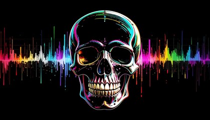 Colorful skull graphic with vibrant sound waves