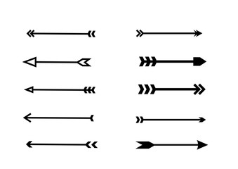 A collection of various black arrow designs pointing left and right, arranged on a white background.