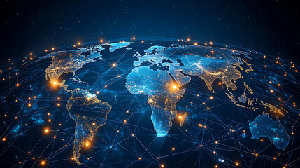 Obraz premium Global trade and transportation map with cargo container ships and maritime routes, representing international logistics partnerships and freight services