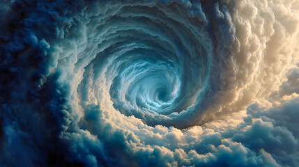 A foggy vortex storm formed over the planet, a mystical foggy vortex with a swirling interior.
