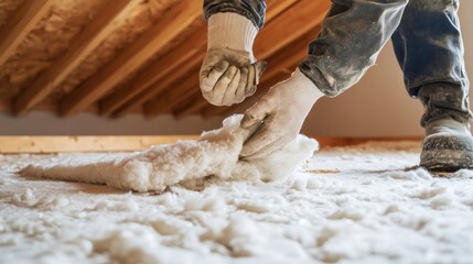 Worker installing insulation