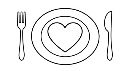 heart meal vector, plate decoration heart, cute heart plate, heart design on plate, love-themed plate, romantic table icon, heart food art vector, dinner plate icon, plate with heart design, heart din
