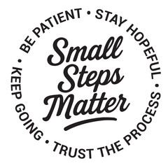Small steps matter, be patient, stay hopeful, keep going, trust the process, inspirational design quote, motivational quotes, typography illustration lettering quotes