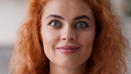Close up portrait at home shocked amazed stunned unbelievable reaction wonder surprised excited...