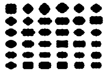 Vintage label and badge silhouettes in various ornate shapes, Transparent Background