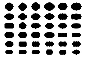 Vintage label and badge silhouettes in various ornate shapes, Transparent Background