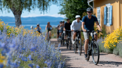 Obraz premium Countryside Bike Tour with Friends on a Rural Trail