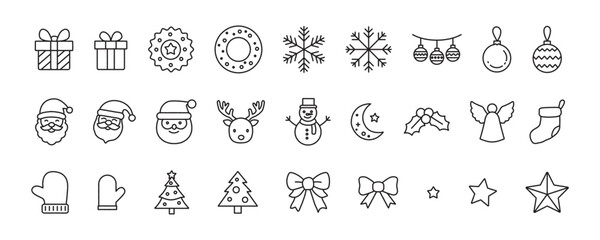 Christmas Icon Set. Monochrome Vector Illustration
クリスマスアイコンセット 単色ベクターイラスト