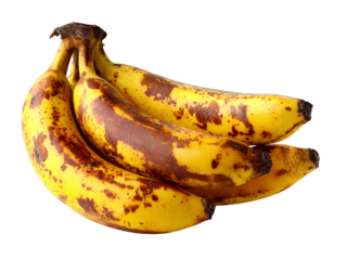 Rotten bananas with dark skin texture isolated on white background