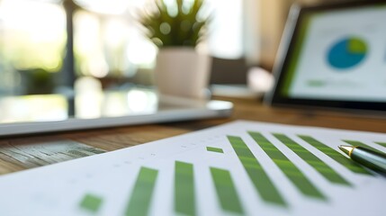 laptop and graph chart on the table in office