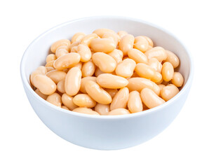 Fresh canned white beans in a bowl on a white isolated background. toning. selective focus