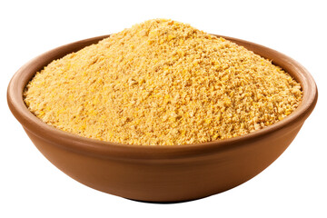 tigela de barro com receita brasileira de farofa crocante isolado em fundo transparente