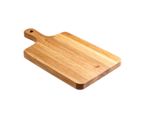 Cutting board falling on a grey stone table. Isolated on a white background. Culinary background. Empty wooden cutting board, product display space.