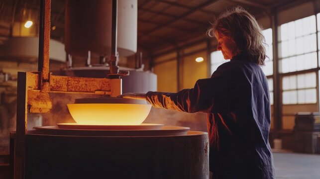 Woman working in a glass factory