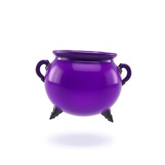 3d icon of a vibrant purple cauldron with handles and feet, isolated on a white background